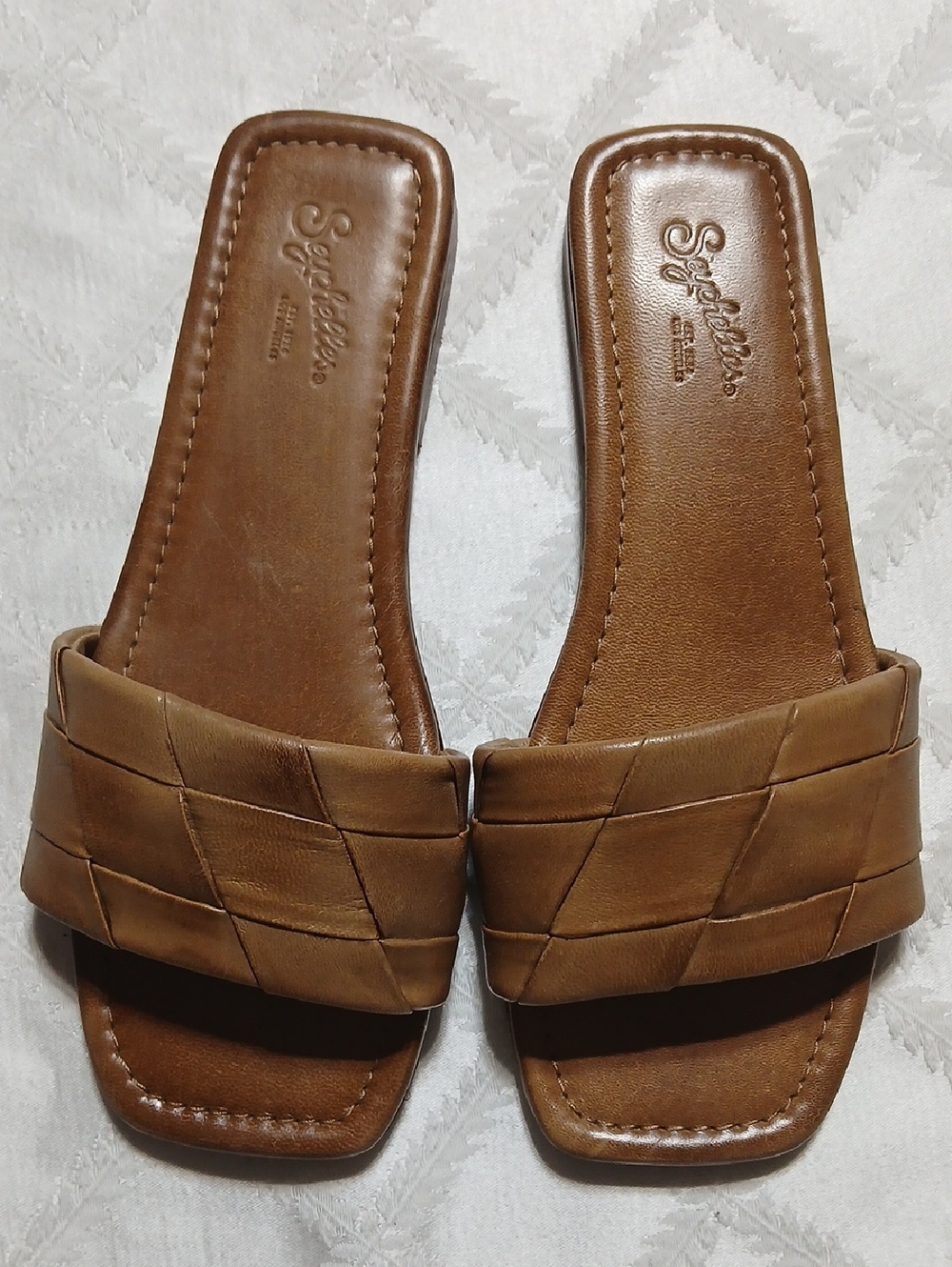 Seychelles Women's Tan Slide Sandals - Woven Band Size 7